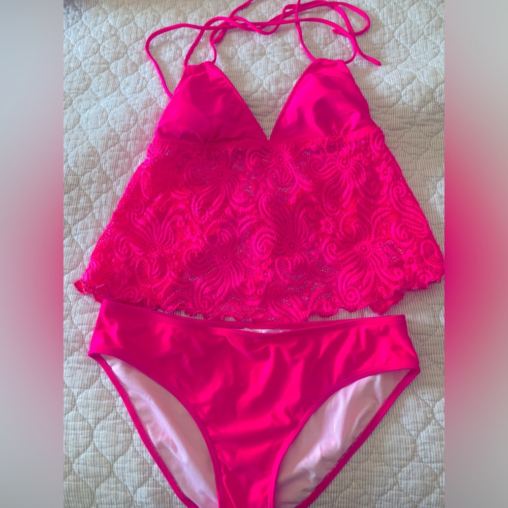 Tie back tanktini double top string 2 piece swim suit